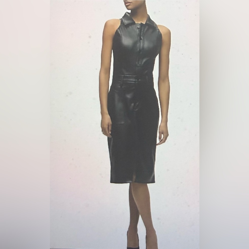 Hudson Jeans Elegant vegan Black Leather Dress, NWTS halter sz small